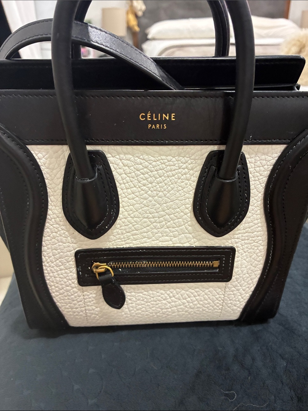 Two-Tone Black and White Nano Luggage Tote Celine
